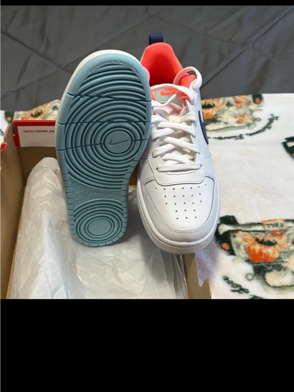 Nike Kids White Sneakers with Pink Lining and Purple Swoosh